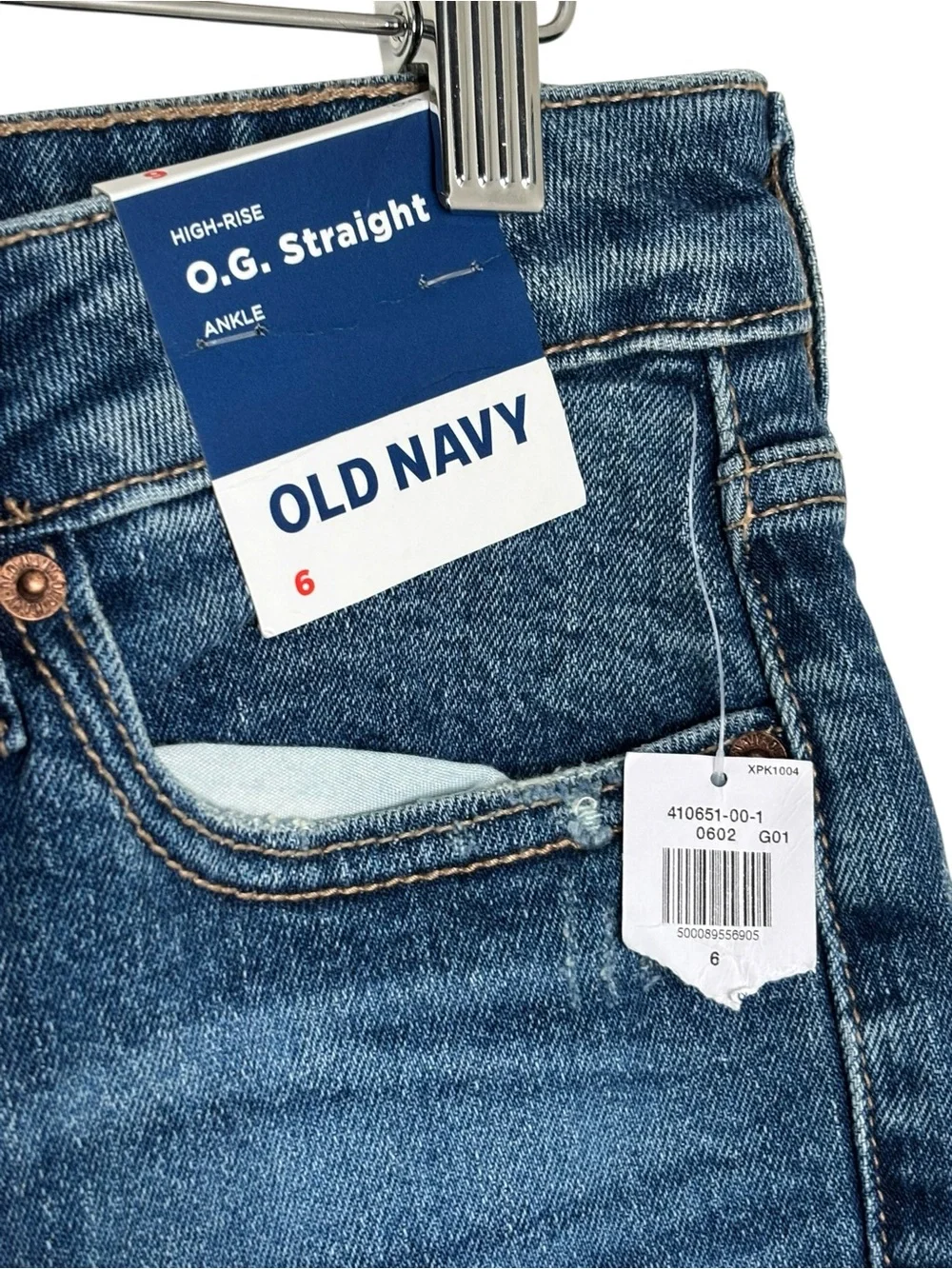 NWT Old Navy jeans O.G. straight leg distressed high rise ankle length size 6